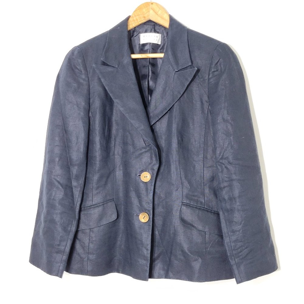 Precis Petite 100% Linen Navy Blue Blazer Lined Double Button Pockets Petite 12
